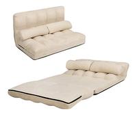 COSTWAY Canapé de Sol Ajustable, Canapé-Lit Paresseux Pliable à 6 Positions avec Housse en Tissu Détachable, Daim Durable et 2 Oreillers pour Chambre/Salon/Balcon, Charge Max 150KG (Beige)