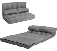COSTWAY Canapé de Sol Ajustable, Canapé-Lit Paresseux Pliable à 6 Positions avec Housse en Tissu Détachable, Daim Durable et 2 Oreillers, Sofa pour Chambre, Salon, Balcon, Charge Max 150 kg, Gris