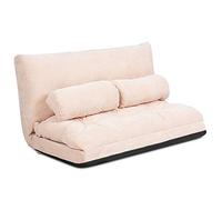 COSTWAY Canapé de Sol Pliable en Velours Côtelé, Canapé-Lit Convertible avec Dossier Réglable à 6 Positions, Chauffeuse Paresseuse à 2 Places avec 2 Oreillers, pour Salon, Chambre (Beige)