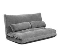 COSTWAY Canapé de Sol Pliable en Velours Côtelé, Canapé-Lit Convertible avec Dossier Réglable à 6 Positions, Chauffeuse Paresseuse à 2 Places avec 2 Oreillers, pour Salon, Chambre (Gris)