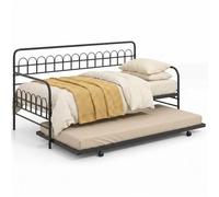 COSTWAY Canapé-Lit Convertible en Métal à roulettes 90 x 200 cm (Noir) | 2 en 1 Lit Gigogne 1 Place à Lattes avec Pied Renfort Repliable et Espace de Rangemen pour Chambre Salon, Charge 250kg