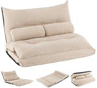 COSTWAY Canapé-lit Paresseux Pliable avec Dossier Réglable à 42 Positions | Canapé Convertible, Chauffeuse avec 2 Oreillers, Sofa pour Salon, Chambre, Balcon, Beige