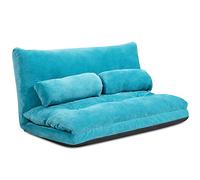 COSTWAY Canapé-lit Paresseux Pliable, Canapé de Sol Réglable 90°-180° à 6 Positions avec 2 Oreillers, en Velours Côtelé, pour Chambre, Salon, Balcon, Charge Max 150KG (Bleu)