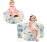 COSTWAY Canapé lumineux pour enfants, siège convertible en canapé avec housse amovible et lavable en machine & tapis de jeu rond à motif d'étoiles bleu