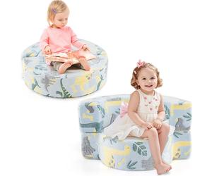 COSTWAY Canapé lumineux pour enfants, siège convertible en canapé avec housse amovible et lavable en machine & tapis de jeu rond à motif d'étoiles bleu