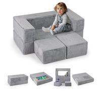 COSTWAY Canapé Modulaire pour Enfants 3 Pièces Convertible en Mousse, Canapé-lit Pliable pour Chambre, Salon, 100 x 52 x 42cm, Gris
