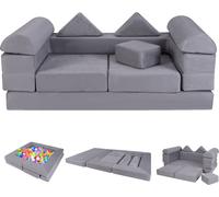 COSTWAY Canapé modulaire pour enfants, Canapé de jeu 9 pièces en blocs de mousse avec tissu confortable en daim, Canapé modulaire pour enfants Gris
