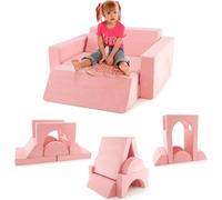 COSTWAY Canapé modulaire pour enfants, Canapé de jeu, Canapé modulaire avec housse amovible, Canapé pour jeunes enfants pour jouer,Reproductioner & dormir (Rose)
