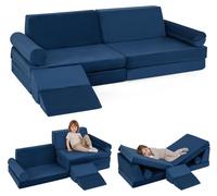 COSTWAY : canapé pour enfants 10 pièces avec fonction couchage, canapé de jeu en velours cristal avec housses, canapé pour enfants, coin douillet pour les enfants à partir de 3 ans, bleu