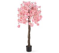 COSTWAY Cerisier Artificiel de 160 cm - Fausse Plante en Pot avec Fleurs Roses et Blanches - Décoration de Mariage Rose