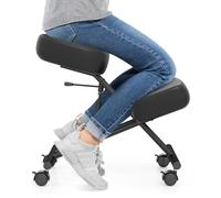 COSTWAY Chaise à Genoux Ergonomique Rembourrée, Siege Assis Genoux Réglable, Tabouret Bureau Orthopédique avec Roues Universelles Verrouillables, Correcteur de Posture Confortable, Noir