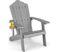 COSTWAY Chaise Adirondack avec porte-boisson, chaise de jardin résistante aux intempéries, fauteuil de jardin en plastique, chaise d'extérieur pour jardin, terrasse, capacité de charge 170 kg (gris cl