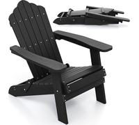 COSTWAY Chaise Adirondack Fauteuil de jardin pliable résistant aux intempéries, Chaise Adirondack avec dossier haut & accoudoirs larges Plastique jusqu'à 180kg Noir