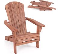 COSTWAY Chaise Adirondack pliable, Fauteuil de jardin 180kg de charge, Chaise de jardin avec dossier haut & accoudoirs larges