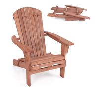 COSTWAY Chaise Adirondack Pliante de Jardin, Chaise Longue en Bois, Dossier Haut, Accoudoirs Larges, Charge 180 kg, Marron