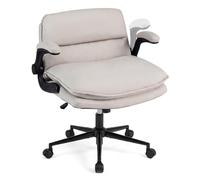 COSTWAY Chaise Bureau a Roulette avec Accoudoirs Rabattables, Fauteuil Ergonomique avec Hauteur Réglable, Dossier Basculant&Siège Rembourré, pour Coiffeuse Salon Bureau, Charge 150kg, Beige