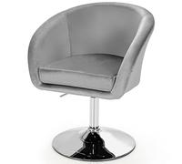 COSTWAY Chaise Coiffeuse Pivotante en Velours, Fauteuil de Bureau sans roulettes Hauteur Réglable, Chaise de Bureau en Éponge Élastique, Base Galvanisée, Charge 125kg(Gris)