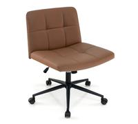 COSTWAY Chaise de Bureau avec Roulettes, Siège Surdimensionné Rembourrée en Cuir PU Hauteur d’assiseRéglable 48-56 cm, Marron