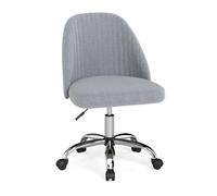 COSTWAY Chaise de Bureau, Chaise Moderne sans Accoudoirs avec Dossier Incurvé et Siège Rembourré, Chaise de Coiffeuse Pivotante Réglable en Hauteur avec roulettes pour Bureau, Chambre (Gris)