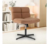 COSTWAY Chaise de Bureau en Imitation Laine d'agneau sans Accoudoirs, Chaise Pivotante à Pieds Croisés Métal avec Assise Large, Hauteur Réglable, Charge 150 kg, pour Salon, Chambre, Bureau, Marron