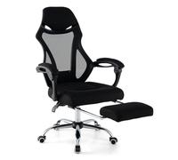COSTWAY Chaise de Bureau Ergonomique en Maille avec Repose-Pieds, Chaise de Direction Pivotante avec Appui-tête Fauteuil Inclinable Dossier Réglable, Chaise d’Ordinateur avec Accoudoirs, Noir