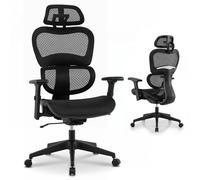 COSTWAY Chaise de Bureau Ergonomique, Fauteuil de Bureau avec Dossier et Appui-tête Réglables, Siege en Maille Respirante, Hauteur Réglable, Convient à la Maison Bureau, Lecture, Noir