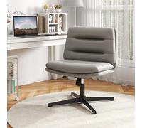 COSTWAY Chaise de Bureau Ergonomique sans Roulettes | Fauteuil de Salon Pivotant à 360° Hauteur Réglable, Fonction à Bascule, Dossier Moyen, Chaise en Simili Cuir, Sans Accoudoirs