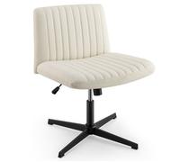 COSTWAY Chaise de Bureau Pivotante avec Siège Rembourré Large, Bascule à 120°, Hauteur Réglable, Sans Accoudoirs, Beige