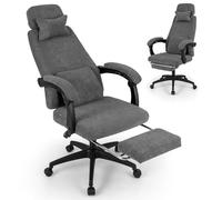 COSTWAY Chaise de Bureau Pivotante, Chaise de Travail Réglable en Hauteur avec Repose-Pied Rétractable, Dossier Haut Inclinable, Fauteuil Ergonomique avec Appui-tête et Soutien Lombaire, Gris