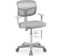 COSTWAY Chaise de Bureau Pivotante Enfants avec Hauteur Réglable 80-91,5cm, Siège à roulettes Enfants avec Dossier & Accoudoirs Ergonomique, Coussin Amovible, Charge 150kg pour 3-10 Ans (Gris)