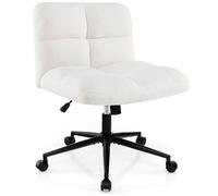 COSTWAY Chaise de Bureau Rembourré à Roulettes Sans Accoudoirs,, Hauteur d’Assise Réglable 49-57 cm, Beige