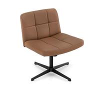 COSTWAY Chaise de Bureau Rembourrée en Cuir PU Pivotante Sans Accoudoirs Réglable en Hauteur 45-58 cm Sans Roulettes, Marron