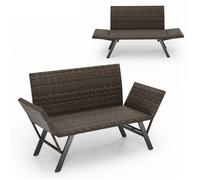 COSTWAY Chaise de Jardin Convertible 2 Places, Rembourré en Mousse, Accoudoirs Réglables, Causeuse Canapé en Osier, Capacité 300 KG