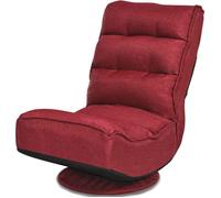 COSTWAY Chaise de Salon Pliable, Pivotante à 360° - Dossier Haut Réglable en 5 Positions,Tissu de Lin, pour Meditation, Relax Rouge