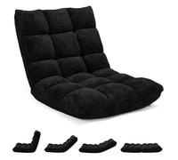 COSTWAY Chaise de sol Paresseux - Dossier Réglable à 14 Angles Tatami Fauteuil pour Lecture, Méditation Noir