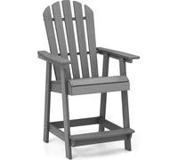 COSTWAY Chaise haute Adirondack avec repose-pieds, accoudoirs, tabouret de bar résistant aux intempéries en PEHD, gris