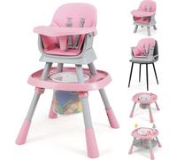 COSTWAY Chaise haute bébé 16 en 1, Chaise haute pour enfant, table de jeu, planche de construction avec plateau, harnais 5 points & panier, Chaise bébé pour enfants de 6 mois et plus