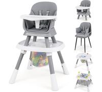 COSTWAY Chaise haute bébé 16 en 1, Chaise haute pour enfant, table de jeu, planche de construction, chaise d'enfant & rehausseur avec plateau, harnais 5 points & panier, Gris