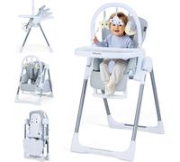 COSTWAY Chaise haute bébé, Chaise haute avec arceau de jeu, roulettes, fonction couchage & dossier, Chaise bébé, Chaise haute pour enfant à partir de 6 mois, Gris clair