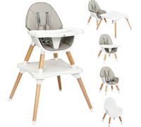 COSTWAY Chaise haute pour bébé 4 en 1, Chaise haute & Chaise à manger & Groupe de sièges pour enfants réglable en hauteur avec ceinture de sécurité & plateau amovible Gris