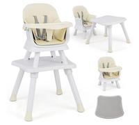 COSTWAY Chaise haute pour bébé 6 en 1, Chaise haute avec ceinture de sécurité & plateau amovible, Chaise haute combinée, Beige+Blanc
