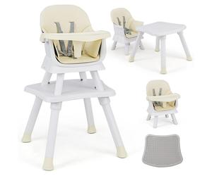 COSTWAY Chaise haute pour bébé 6 en 1, Chaise haute avec ceinture de sécurité & plateau amovible, Chaise haute combinée, Beige+Blanc