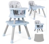 COSTWAY Chaise haute pour bébé 6 en 1, Chaise haute pour enfant avec ceinture de sécurité & plateau amovible, Chaise haute combinée, Bleu