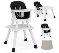 COSTWAY Chaise haute pour bébé 6 en 1, Chaise haute pour enfant avec ceinture de sécurité & plateau amovible, Chaise haute combinée, Noir