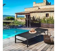 COSTWAY Chaise longue 150kg avec dossier réglable en 6 positions Chaise longue de jardin pour la piscine, la plage et la terrasse Noir