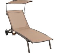 COSTWAY Chaise longue avec roulettes, toit et porte-boisson, Chaise longue de jardin avec dossier réglable, Chaise longue de terrasse, Chaise longue d'extérieur, Chaise longue de plage pour jardin, te