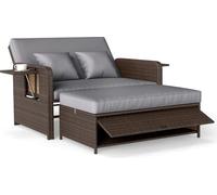 COSTWAY Chaise longue de jardin 3 en 1 en polyrotin, chaise longue avec dossier réglable, tablettes latérales, coussins et tabouret, lit de repos double, canapé de jardin