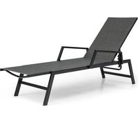 COSTWAY Chaise longue en rotin jusqu'à 150kg, Chaise longue de jardin avec dossier et accoudoirs réglables, Chaise longue