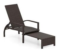 COSTWAY Chaise Longue Jardin en Rotin PE, Repose-Pieds Rétractable, Bain de Soleil Inclinable, Dossier Réglable 6 Niveaux, Charge 180 kg, Patins Réglables, Transat pour Terrasse Piscine Balcon (1)