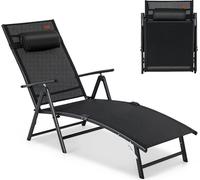 COSTWAY Chaise longue pliante, Chaise longue de jardin avec appui-tête, 7 dossiers réglables, Chaise longue pliante jusqu'à 150 kg, Chaise longue portable pour jardin, arrière-cour, balcon (Noir)